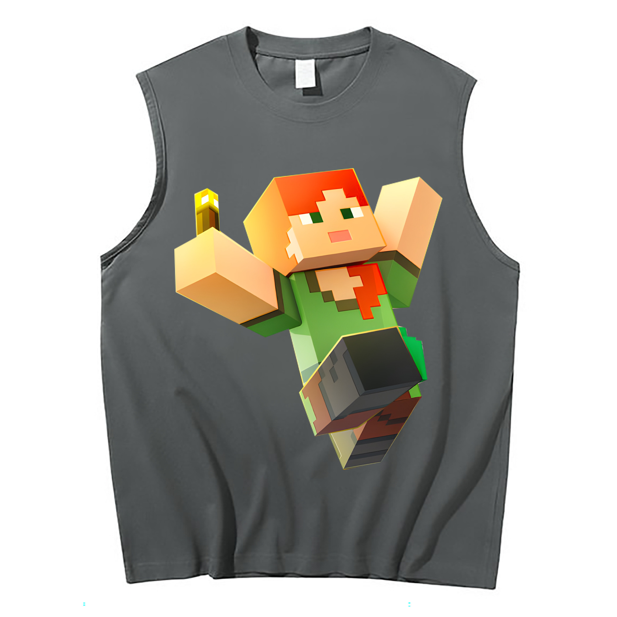 （画像用） マインクラフト ブロックの世界 Minecraft MC Block world コットン100％タンクトップ（フロントプリント）